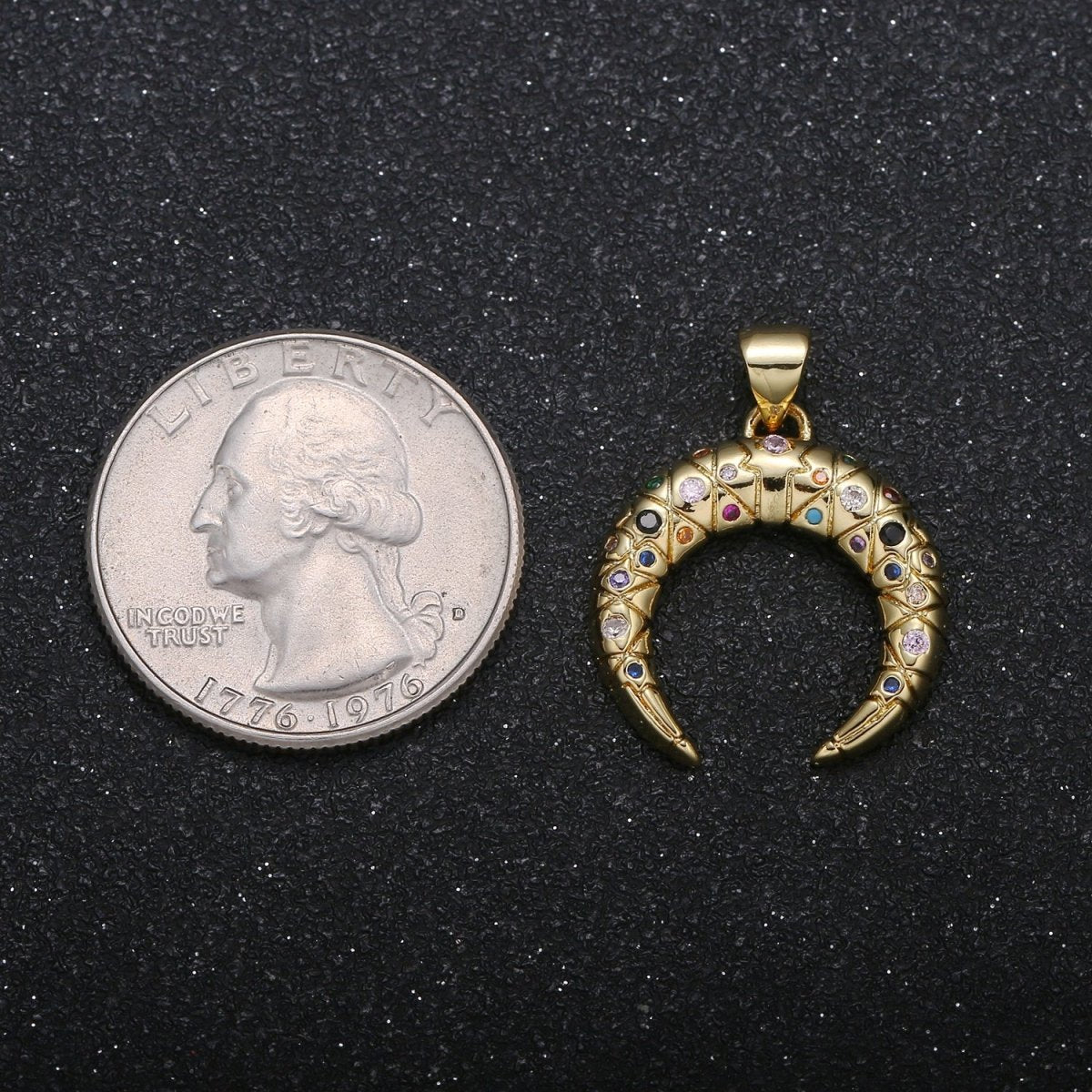 Colorful Cubic Crescent Moon Tusk Charm CZ Geometric Shape Multicolor Micro Pave Charm Pendant GP-002