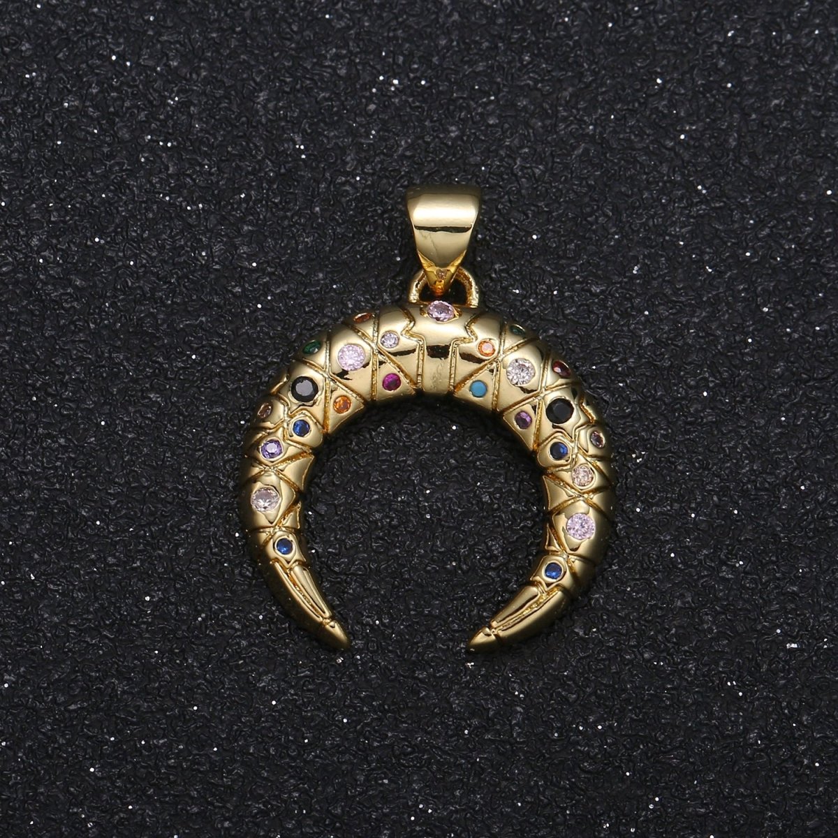 Colorful Cubic Crescent Moon Tusk Charm CZ Geometric Shape Multicolor Micro Pave Charm Pendant GP-002