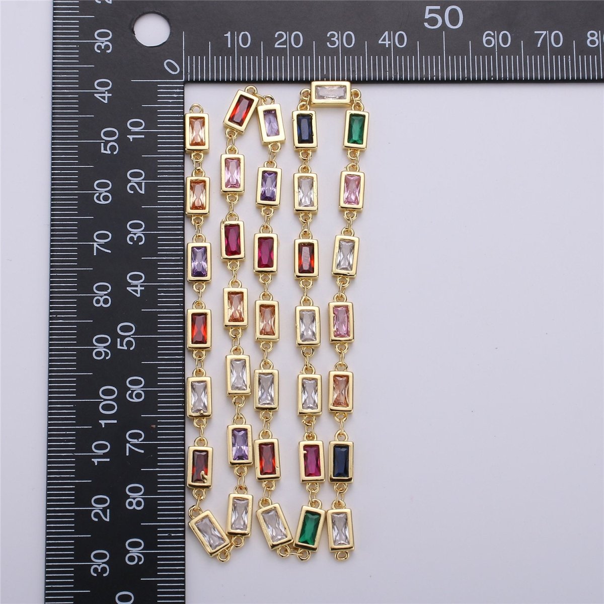 Colorful Cubic Zirconia Chain in 24K Gold Filled Rosary Chains for DIY Jewelry Making Supplies Square Bezel Chains Silver White Gold Filled, DESIGNED Chain |  ROLL-106 ROLL-107 Clearance Pricing