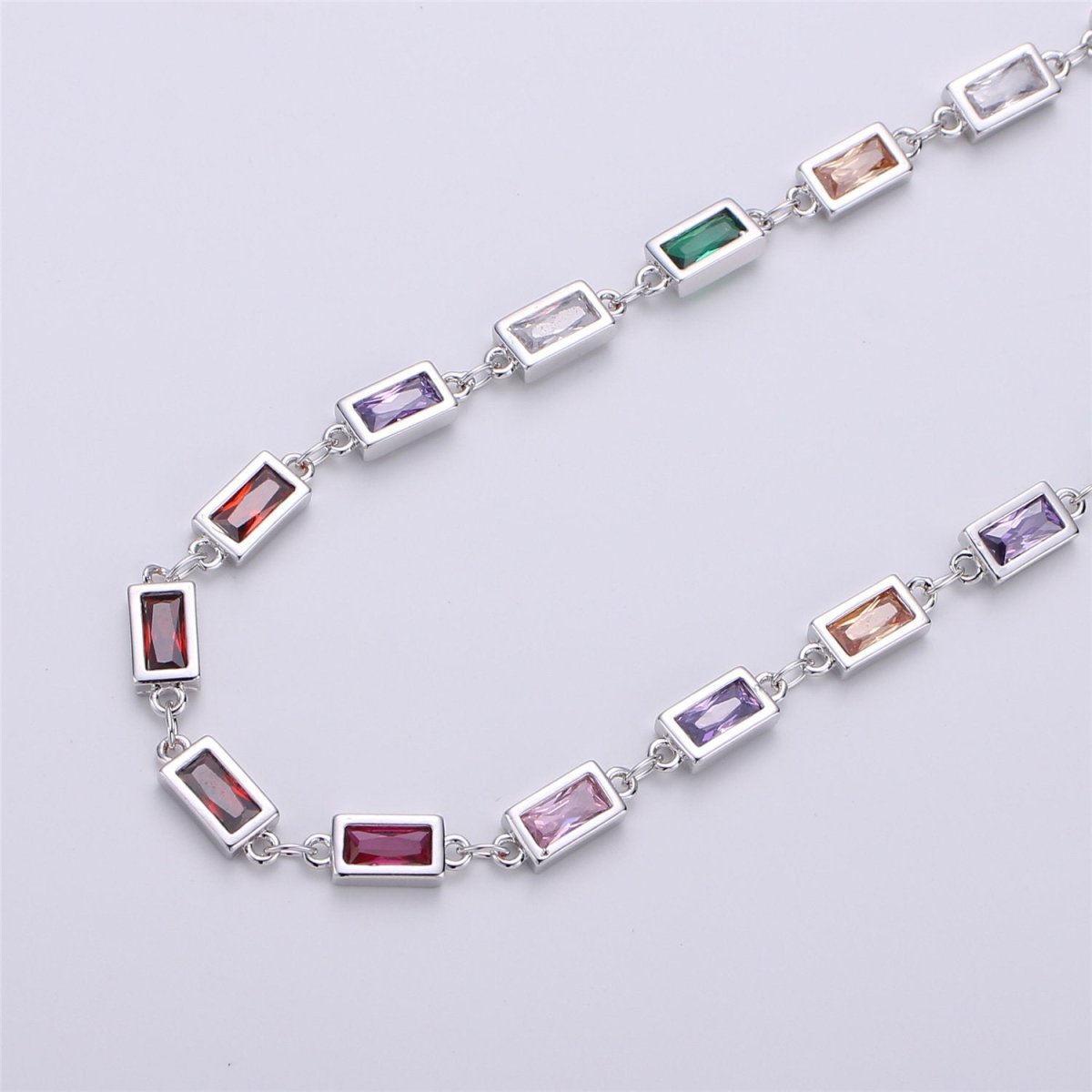Colorful Cubic Zirconia Chain in 24K Gold Filled Rosary Chains for DIY Jewelry Making Supplies Square Bezel Chains Silver White Gold Filled, DESIGNED Chain |  ROLL-106 ROLL-107 Clearance Pricing