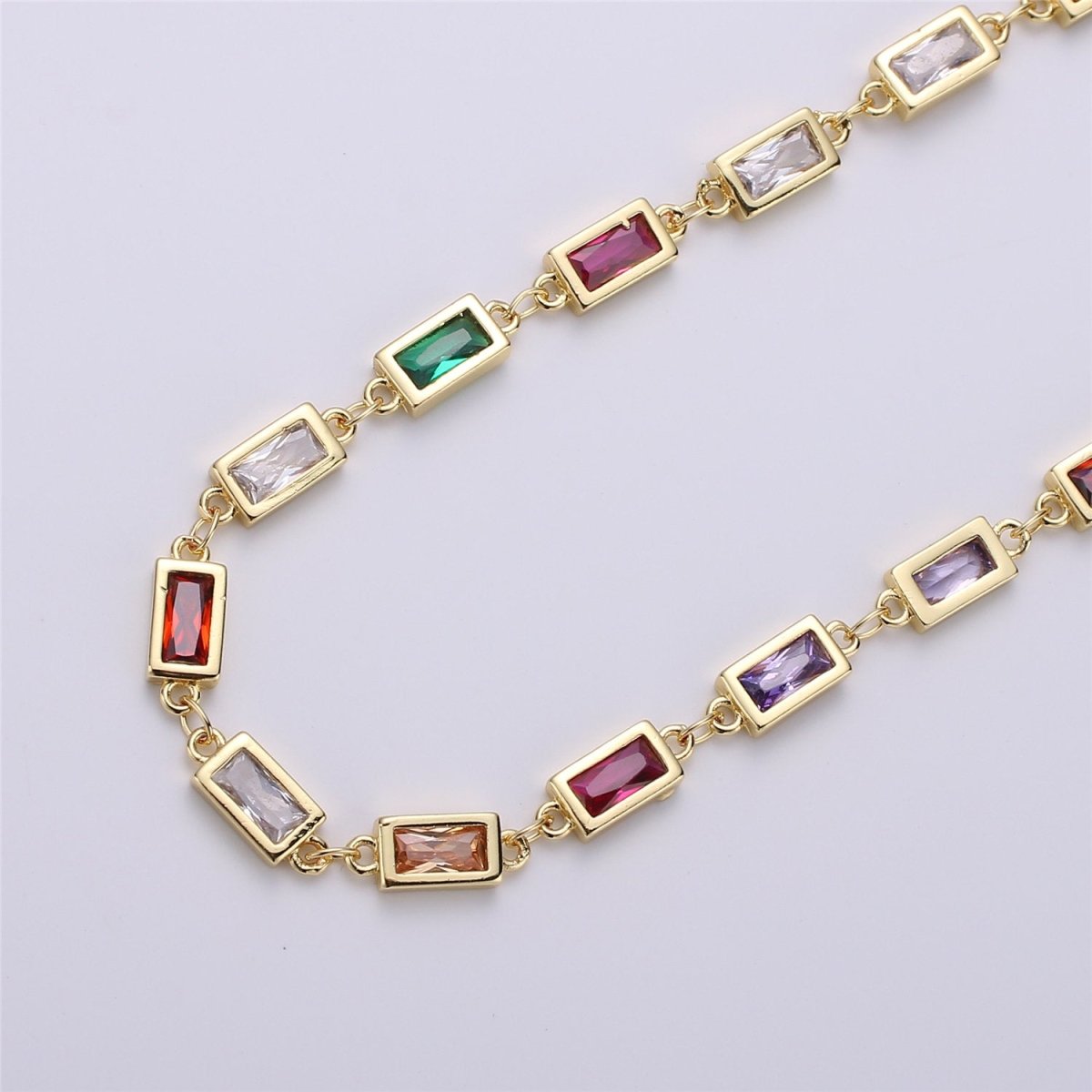 Colorful Cubic Zirconia Chain in 24K Gold Filled Rosary Chains for DIY Jewelry Making Supplies Square Bezel Chains Silver White Gold Filled, DESIGNED Chain |  ROLL-106 ROLL-107 Clearance Pricing