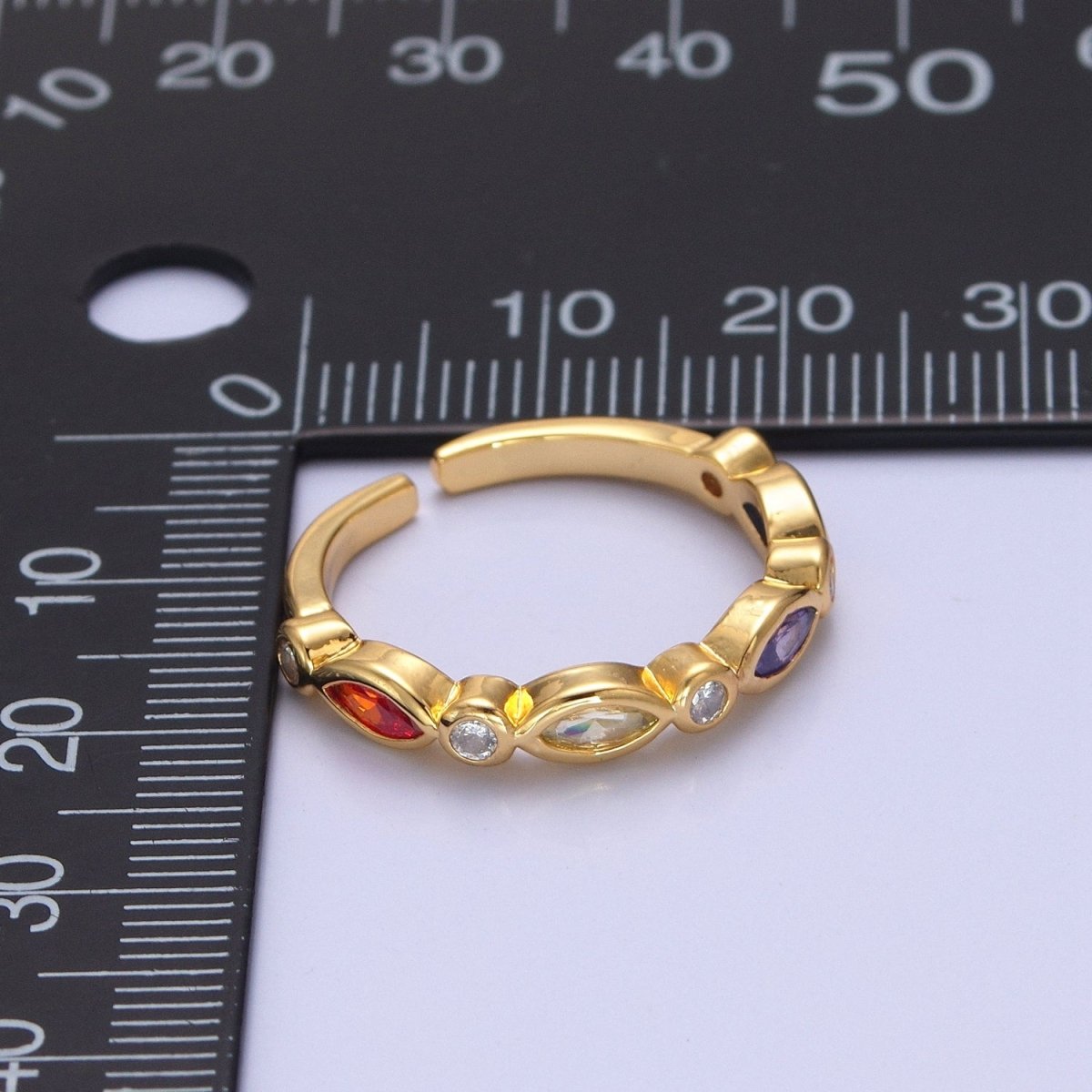 Colorful Cz ring, Gold Filled stacking ring Eye ring Thin CZ gold Ring Open Adjustable Ring O-2119