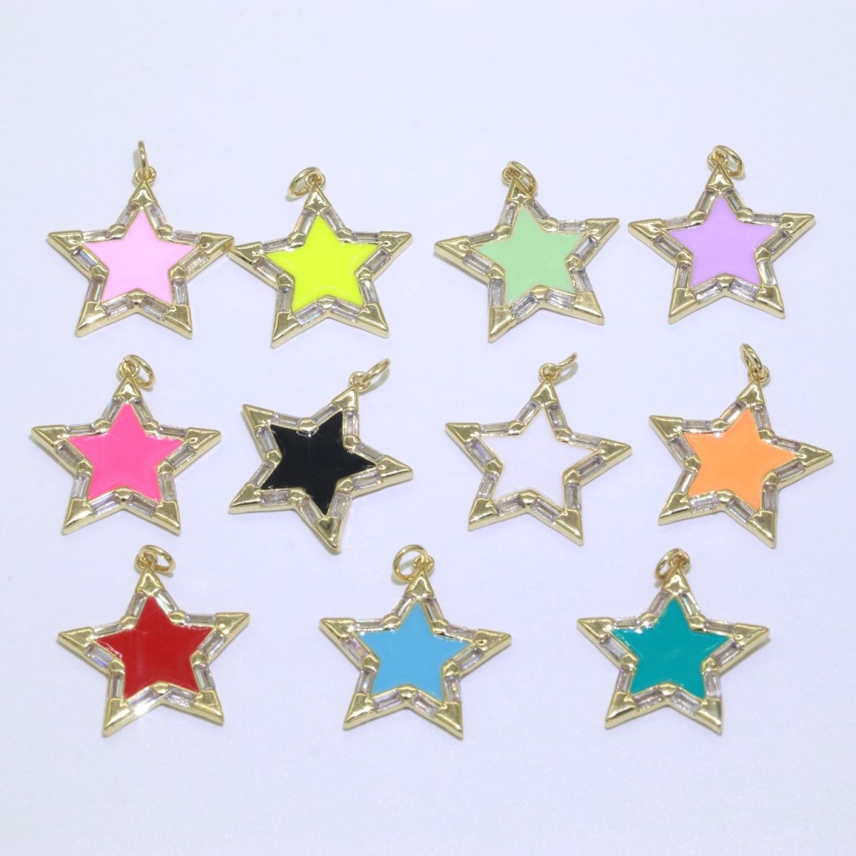 Colorful Enamel Star Charm Pendant, Red Yellow Pink Green Blue Enamel Cubic Pendant, 14K gold Filled Celestial Jewelry Making Supply M-325-M-335