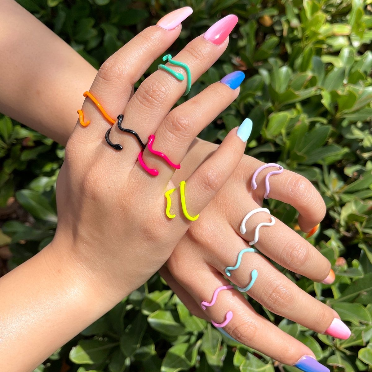 Colorful Enamel Twist Ring , Neon Color Ring , Enamel Ring Black Pink Teal White Yellow