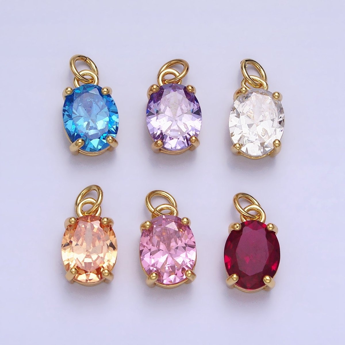 Colorful Oval Shape Cubic Zircon Pendant Charm,CZ Geometric Drop Pendant Charm Wholesale AC458 AC459 AC460 AC461 AC462 AC463