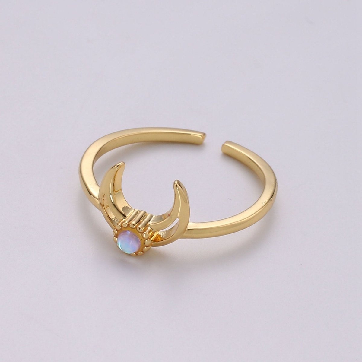 Crescent Moon Opal Ring, Moon Ring, October birthstone ring, Opal Moon Ring, Celestial Jewelry, Adjustable Gold Open Ring, Christmas gift R-137 - DLUXCA