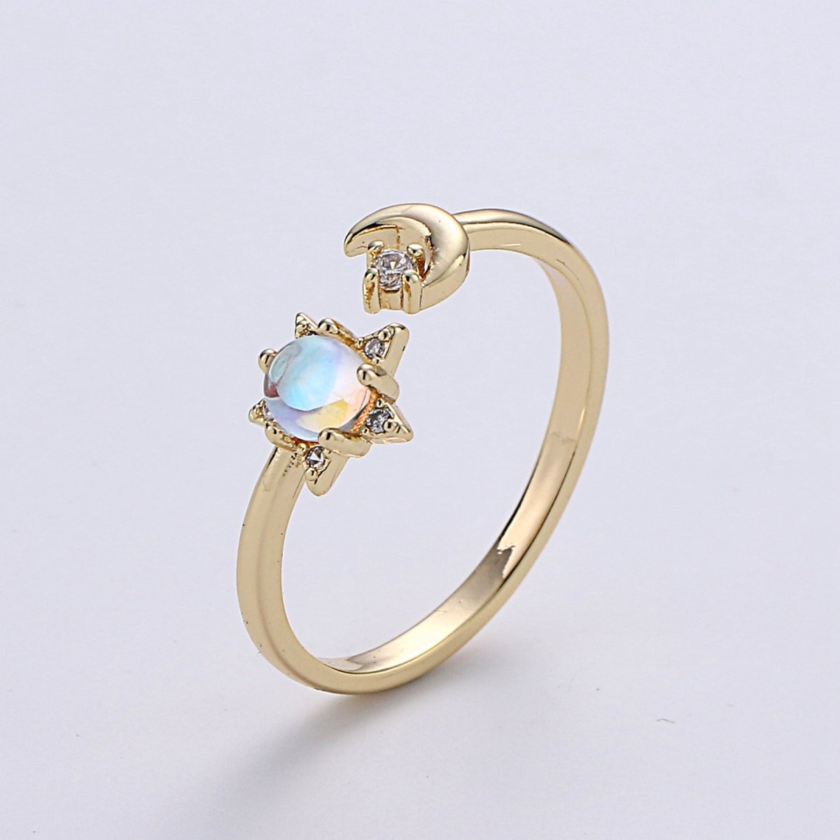Crescent Moon Ring, Dainty Moon Ring, Adjustable Ring, Minimalist Moon Ring, Minimalist Ring, Gold Open Ring, Celestial Jewelry | R-087 - DLUXCA