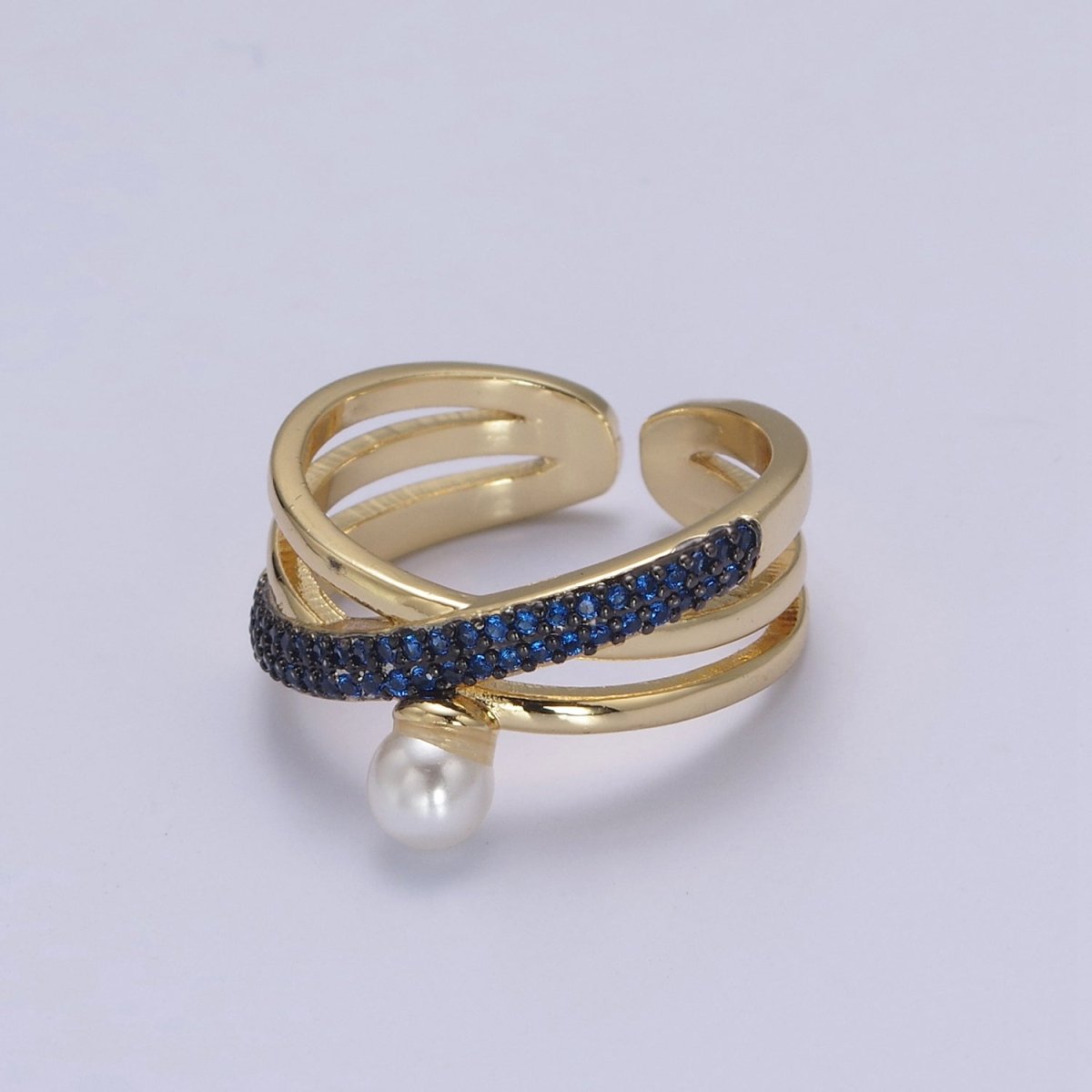 Criss Cross Ring - Double Band Ring - Gold Ring women - 14K Gold Fill Cubic Zirconia Cross Ring U-521 ~ U-524