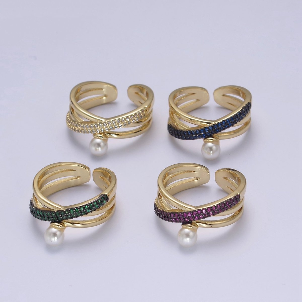 Criss Cross Ring - Double Band Ring - Gold Ring women - 14K Gold Fill Cubic Zirconia Cross Ring U-521 ~ U-524