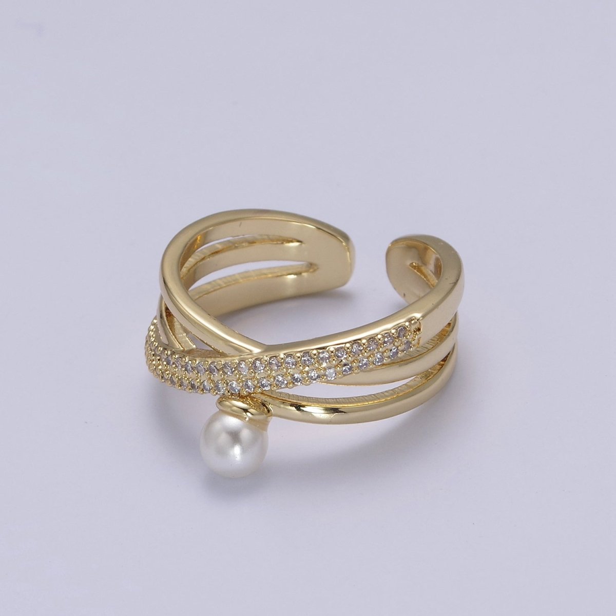 Criss Cross Ring - Double Band Ring - Gold Ring women - 14K Gold Fill Cubic Zirconia Cross Ring U-521 ~ U-524