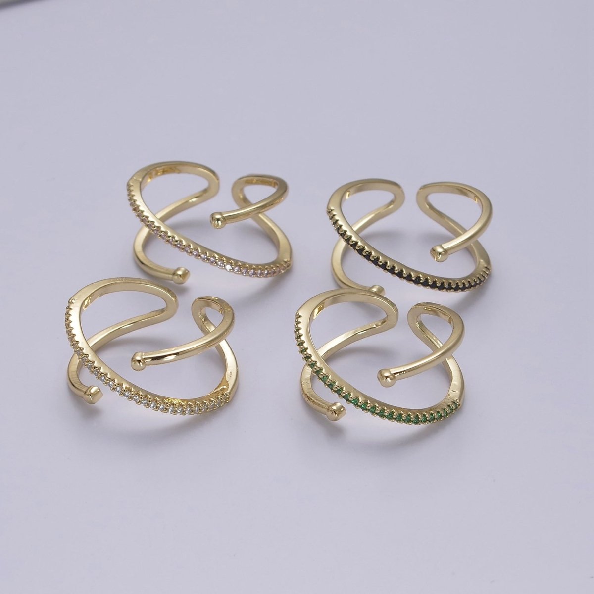 Criss Cross Ring - Double Band Ring - Gold Ring women Adjustable CZ Ring S-467 ~ S-470