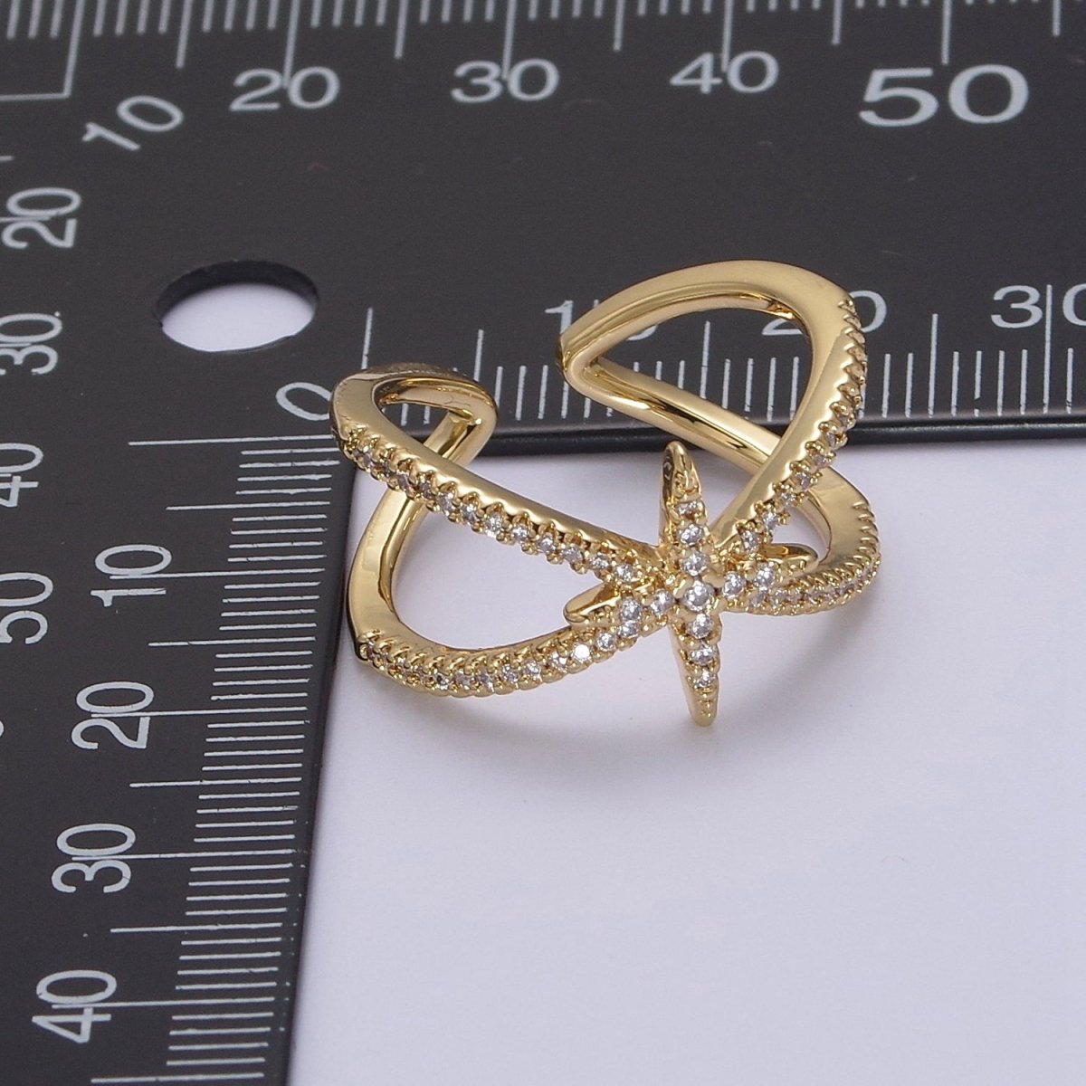 Criss Cross Star Ring, CZ Ring, Statement Ring Silver, X rings, Crossover Ring Open Adjustable 14k Gold Filled S-449 S-450
