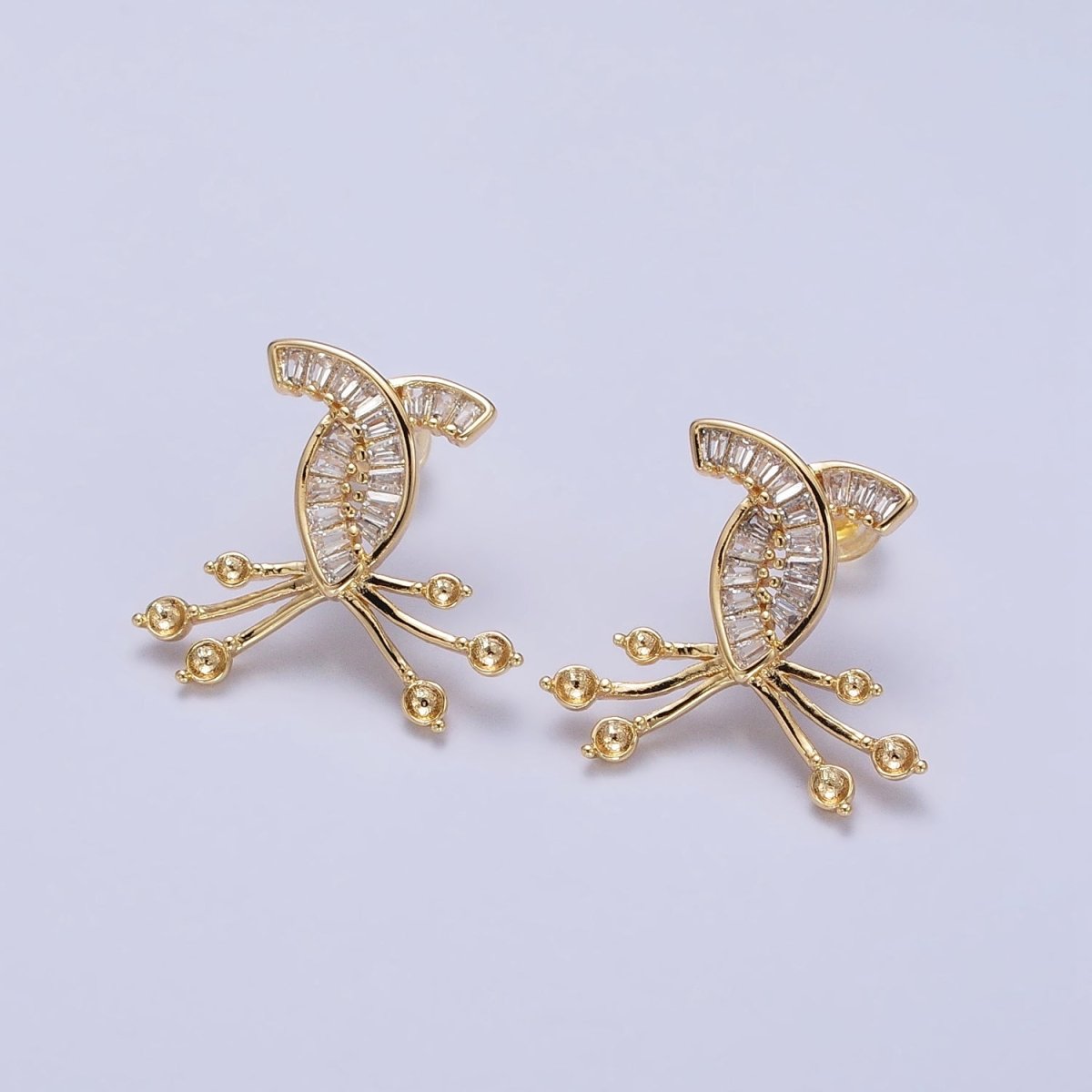 Criss Cross Stud Earring Gold Silver Baguette Earring CZ Stone AB483 AB491