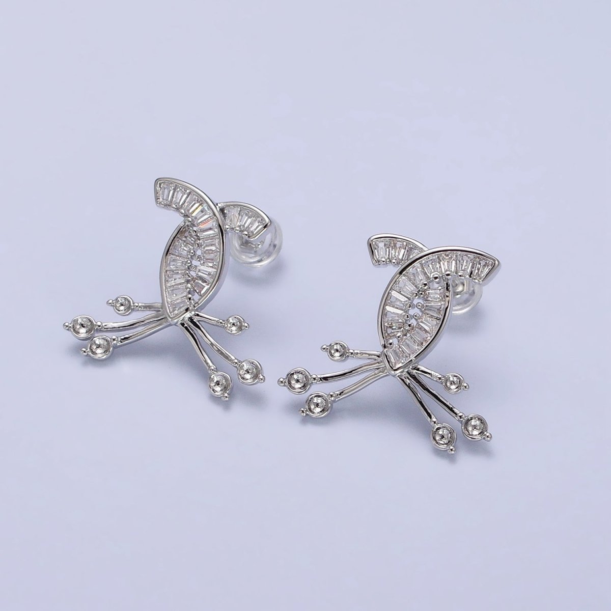 Criss Cross Stud Earring Gold Silver Baguette Earring CZ Stone AB483 AB491