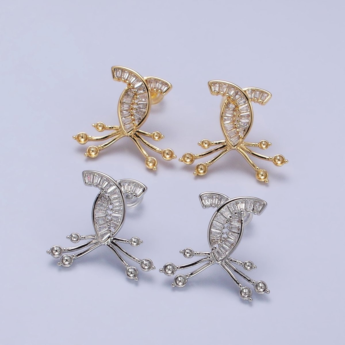Criss Cross Stud Earring Gold Silver Baguette Earring CZ Stone AB483 AB491