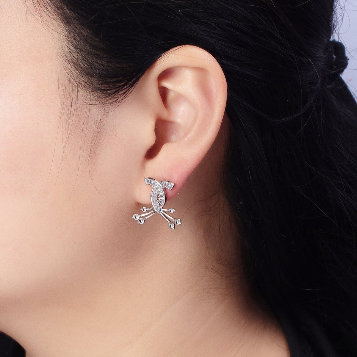 Criss Cross Stud Earring Gold Silver Baguette Earring CZ Stone AB483 AB491