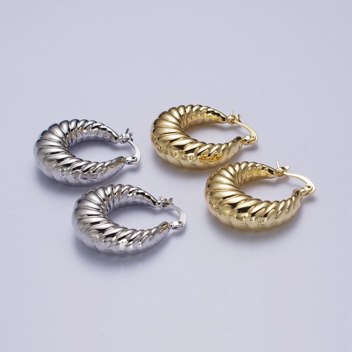 Croissant Twisted Braided Hoop Latch Earrings in Gold & Silver | AD-080 AD-081