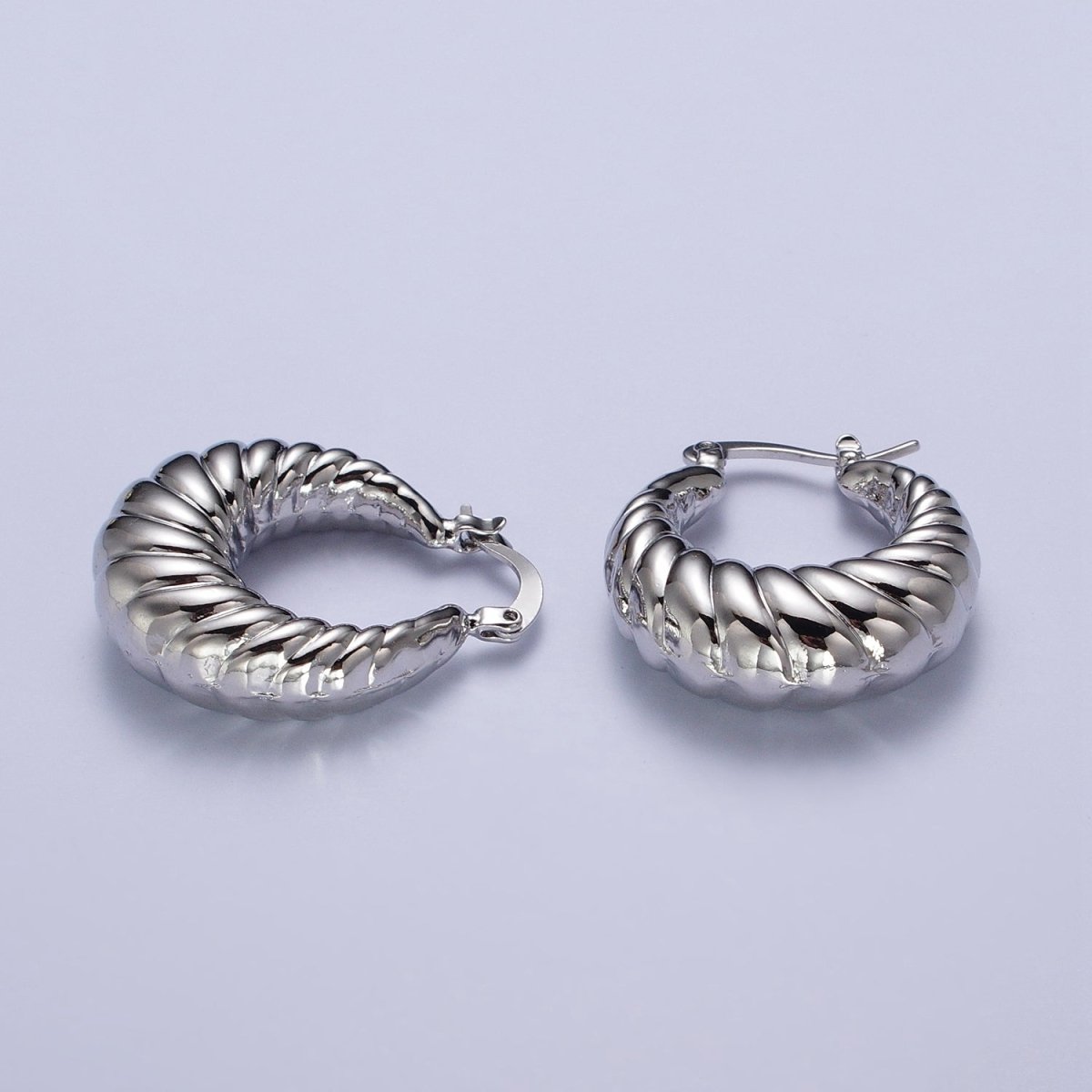 Croissant Twisted Braided Hoop Latch Earrings in Gold & Silver | AD-080 AD-081