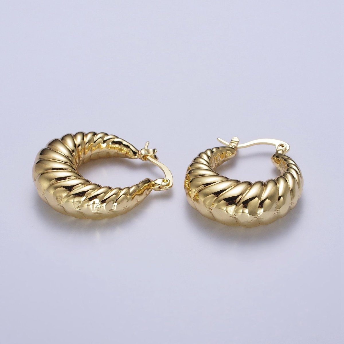 Croissant Twisted Braided Hoop Latch Earrings in Gold & Silver | AD-080 AD-081