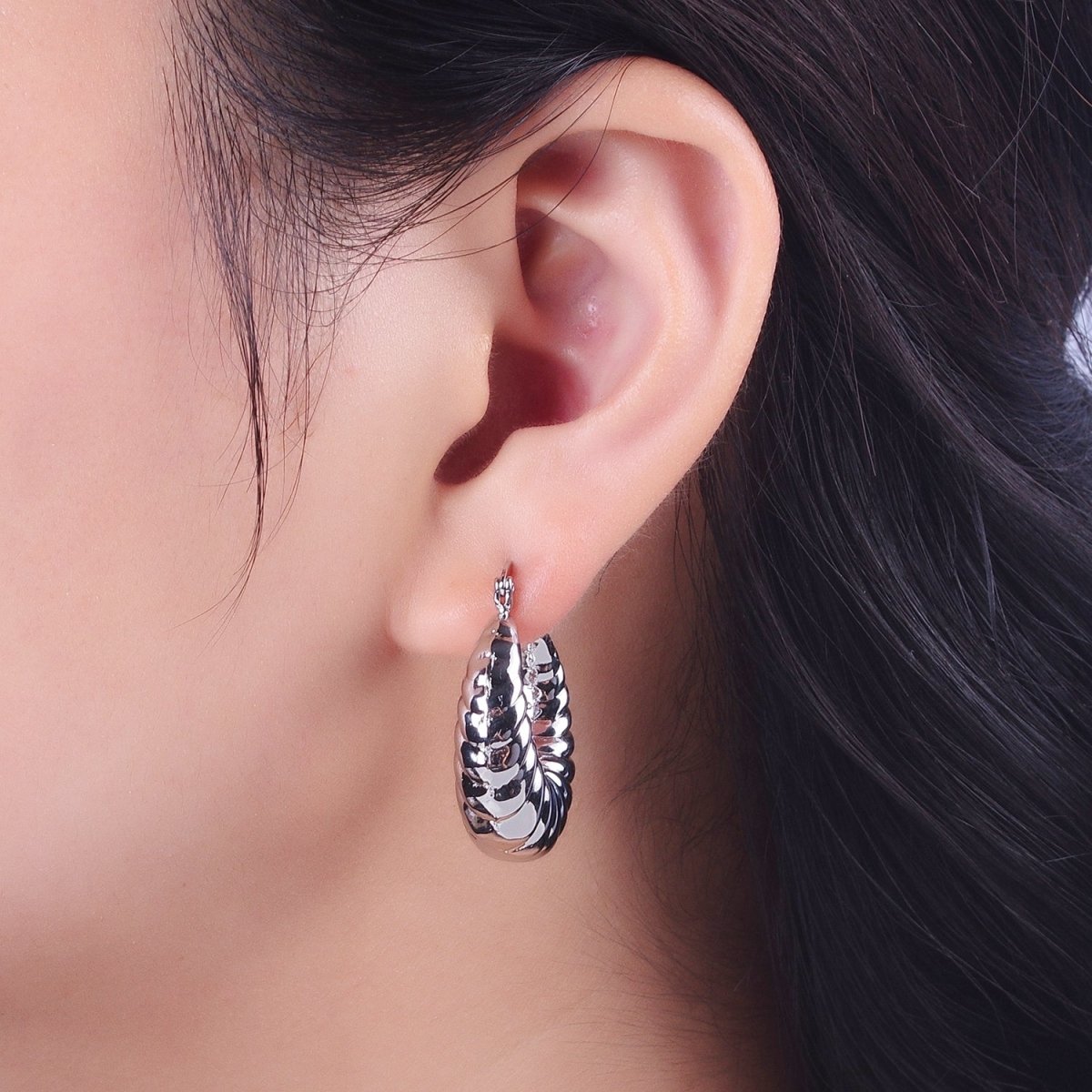 Croissant Twisted Braided Hoop Latch Earrings in Gold & Silver | AD-080 AD-081