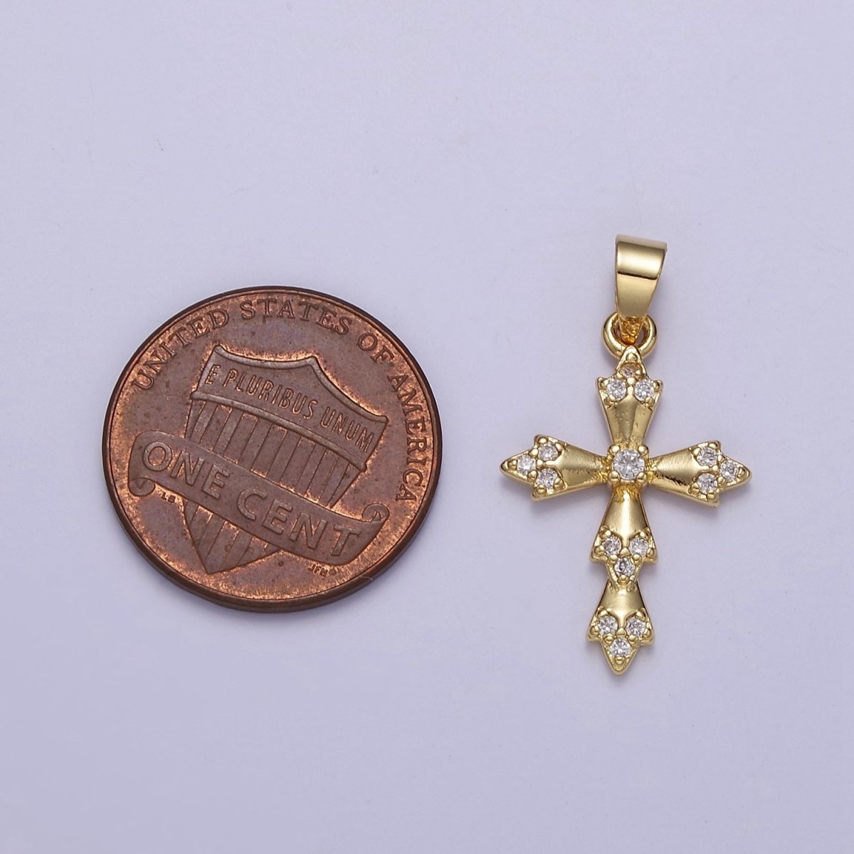 Cross Charm Pendant, Gold Filled Cross with Cubic Zirconia Stone for Religious Minimalist Layering Pendant J-440 - DLUXCA