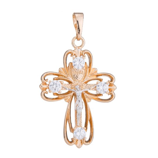 Cross Gold Plated Pendant Necklace - Vintage Cross Pendant Cubic Zircon Crystal Charms -Rose Gold Plated Pendant-Religious Charm H-128