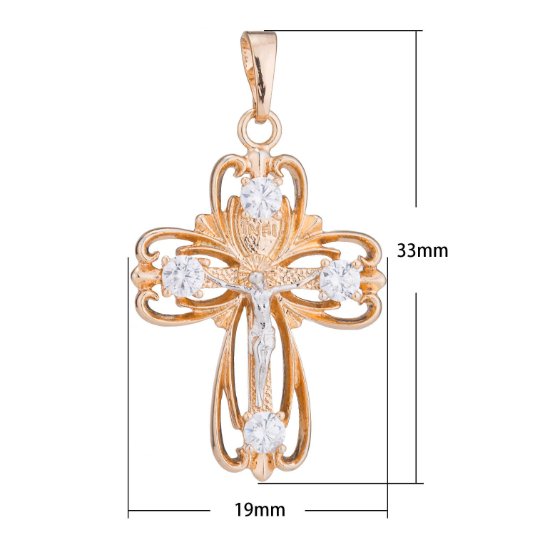 Cross Gold Plated Pendant Necklace - Vintage Cross Pendant Cubic Zircon Crystal Charms -Rose Gold Plated Pendant-Religious Charm H-128