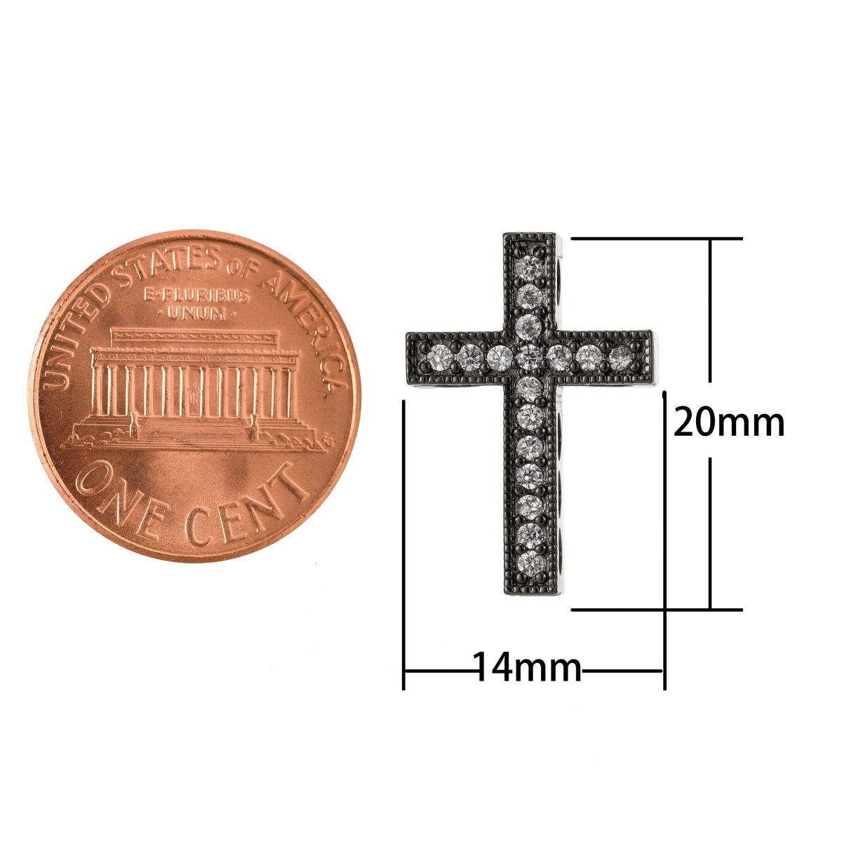 Cross Micro Pave CZ 14K Gold Filled Bead, Good For Earring, Necklace, and bracelet, vertically or horizontally design charm, Gun Metal Plated B-201