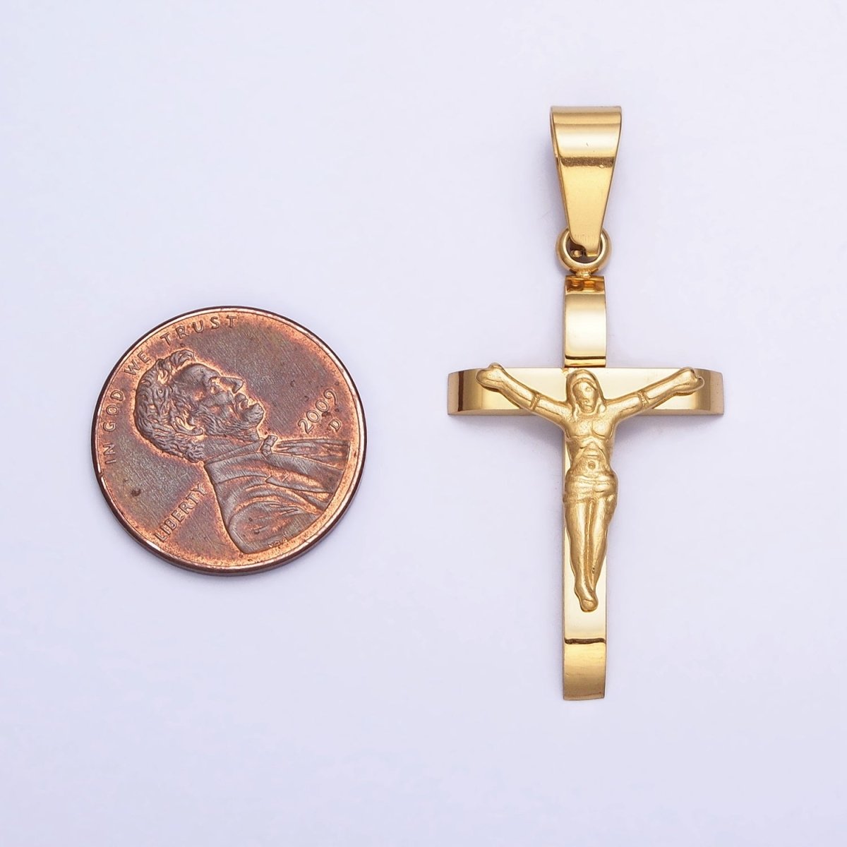 Crucifix Cross Pendant in 24K Gold Filled Jesus in the Cross Medallion for Religious Unisex Jewelry Making P-1114