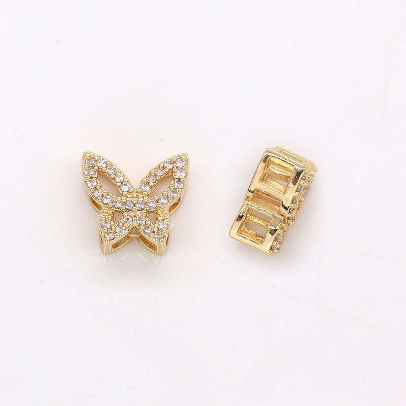Crystal Beaded Golden Tiny Butterfly Charm CZ Gold Plated Mini Animal Bug Nature Micro Pave Charm Pendant GP-285