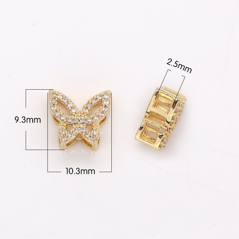 Crystal Beaded Golden Tiny Butterfly Charm CZ Gold Plated Mini Animal Bug Nature Micro Pave Charm Pendant GP-285