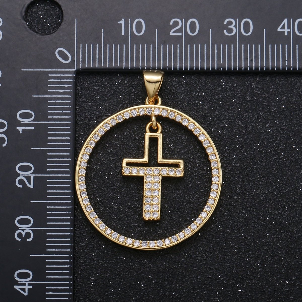 Crystal Cross Inside Gold Plated Round Circle Charm CZ Micro Pave Christian Cross Prayer Symbol Charm Pendant GP-049