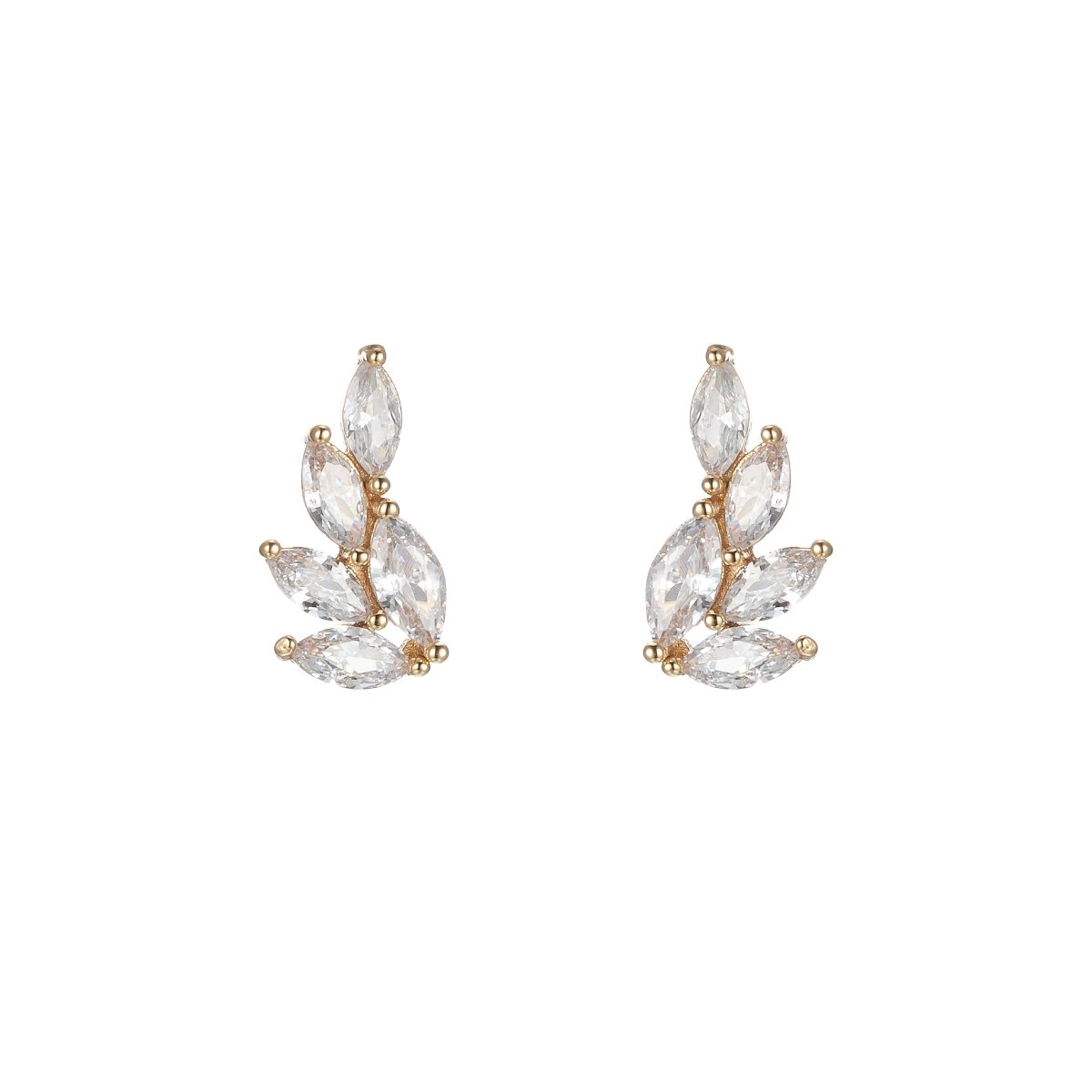 Crystal Leaves Studs Earring CZ Crystal Stone Floral Nature Leaves Daily Earring Jewelry P-194 - DLUXCA