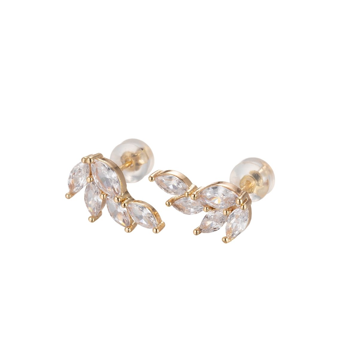 Crystal Leaves Studs Earring CZ Crystal Stone Floral Nature Leaves Daily Earring Jewelry P-194 - DLUXCA