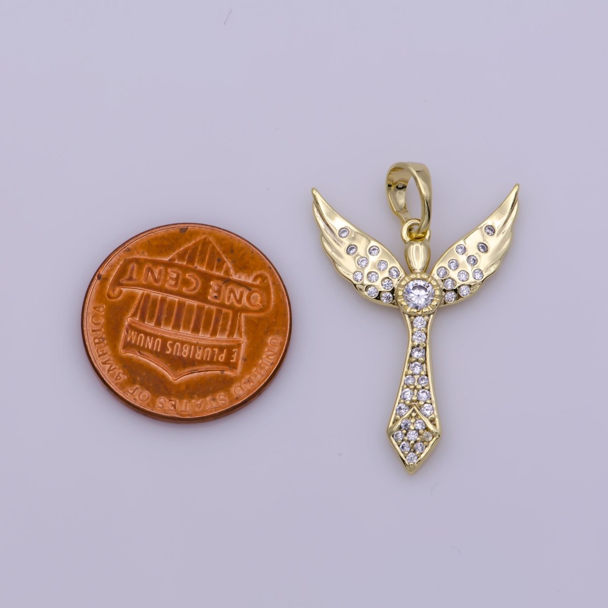 Cubic Angel Pendant 14k Gold Flled Angel Wing Charm Religious Christmas Jewelry N-1337 - DLUXCA