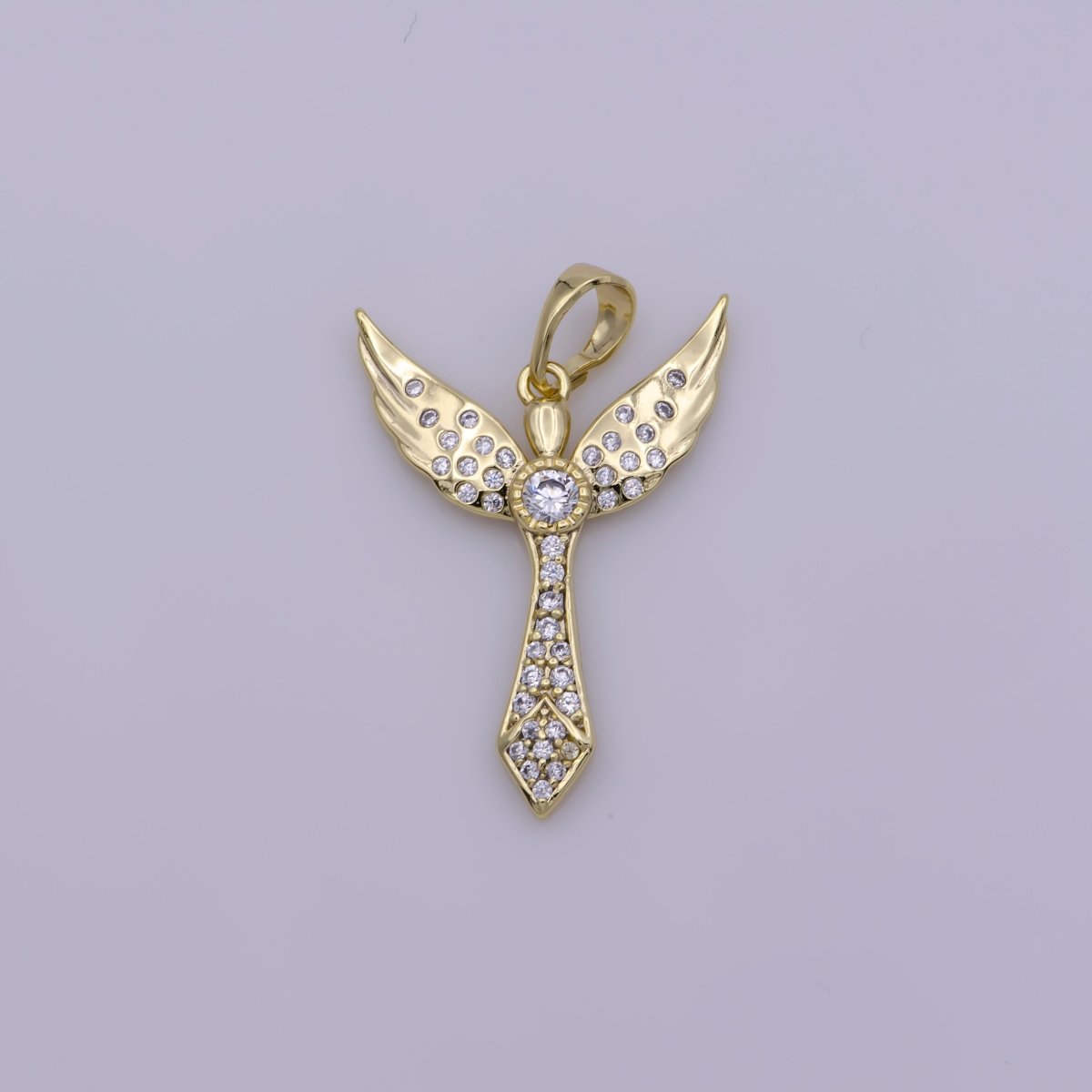 Cubic Angel Pendant 14k Gold Flled Angel Wing Charm Religious Christmas Jewelry N-1337 - DLUXCA