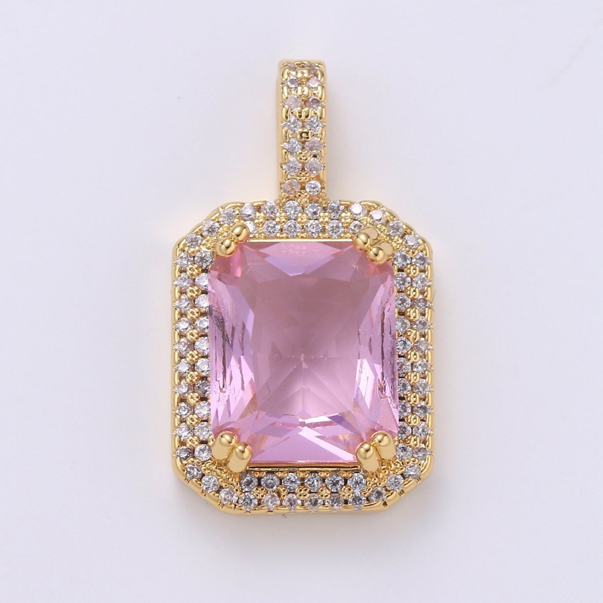 Cubic Blue, Black, Green, Pink, Red 24k Gold Filled Solitaire Micro Pave Pendant, Large Emerald Diamond Cut Square Cz Stone Pendant, J-238~J-242