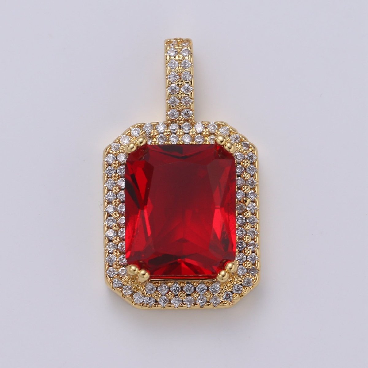 Cubic Blue, Black, Green, Pink, Red 24k Gold Filled Solitaire Micro Pave Pendant, Large Emerald Diamond Cut Square Cz Stone Pendant, J-238~J-242