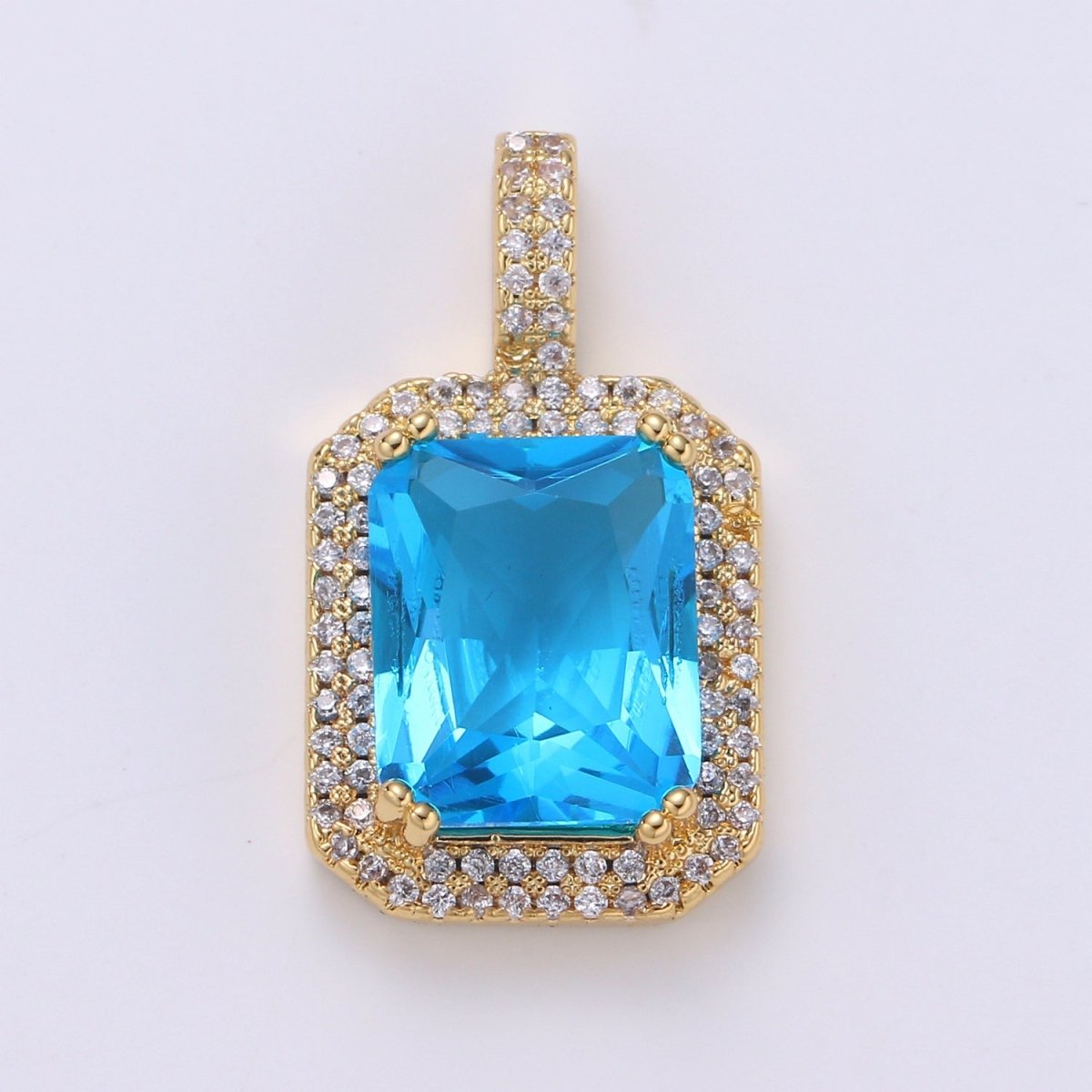 Cubic Blue, Black, Green, Pink, Red 24k Gold Filled Solitaire Micro Pave Pendant, Large Emerald Diamond Cut Square Cz Stone Pendant, J-238~J-242