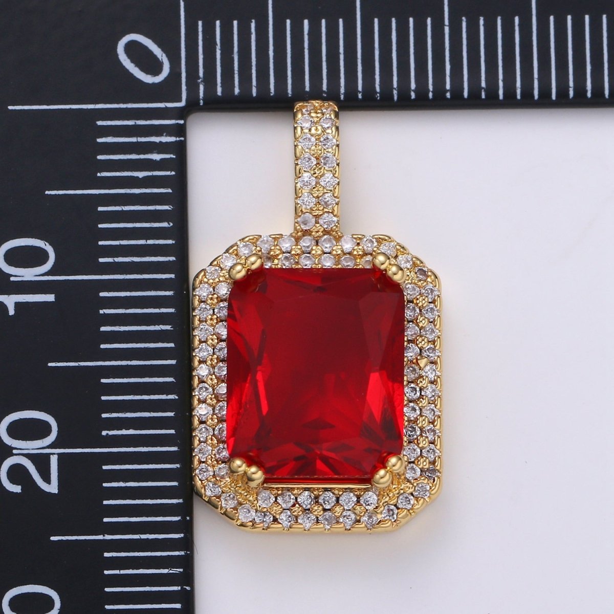 Cubic Blue, Black, Green, Pink, Red 24k Gold Filled Solitaire Micro Pave Pendant, Large Emerald Diamond Cut Square Cz Stone Pendant, J-238~J-242