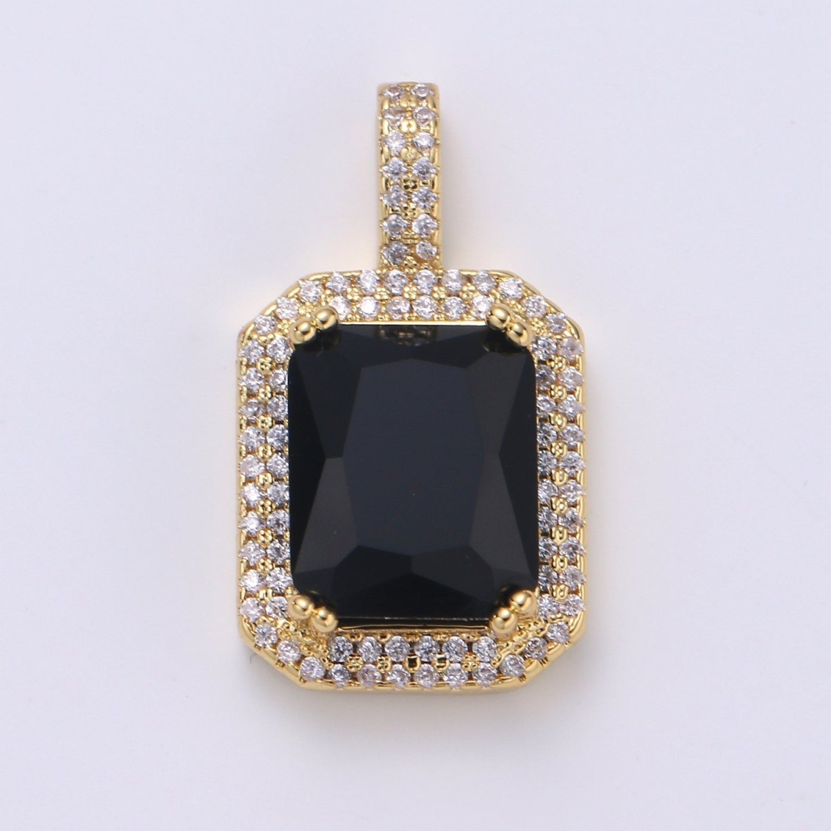 Cubic Blue, Black, Green, Pink, Red 24k Gold Filled Solitaire Micro Pave Pendant, Large Emerald Diamond Cut Square Cz Stone Pendant, J-238~J-242