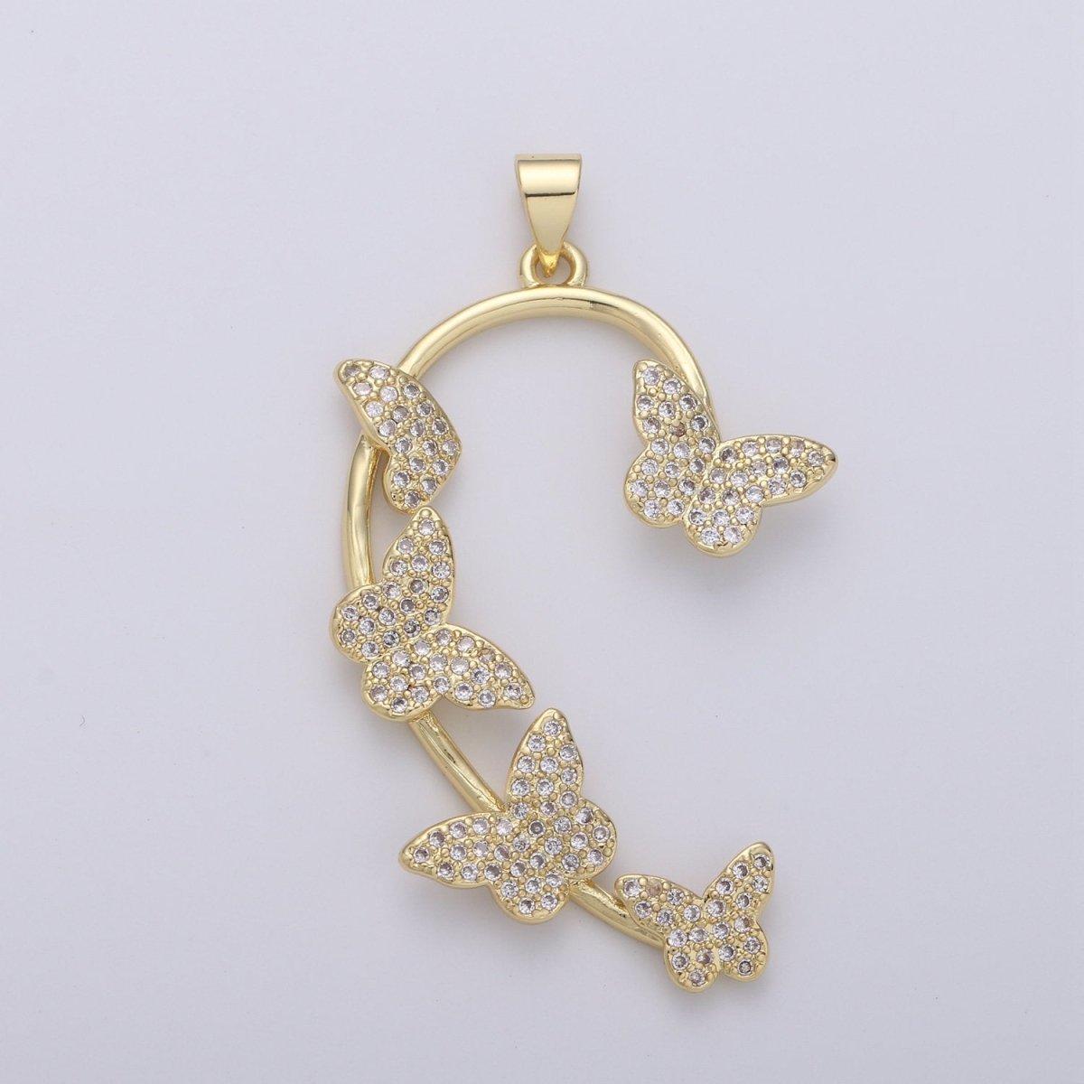 Cubic Butterfly Pendant Half heart Charm Necklace in Gold Filled I-873 - DLUXCA