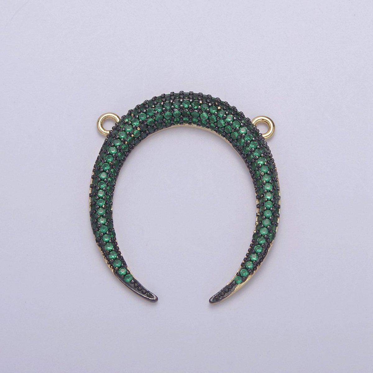Cubic Crescent Moon Charm, Half Moon Pendant Gold Filled CZ Tusk Charm Connector Black Green Blue Moon Link Connector For Necklace F-721~F-727