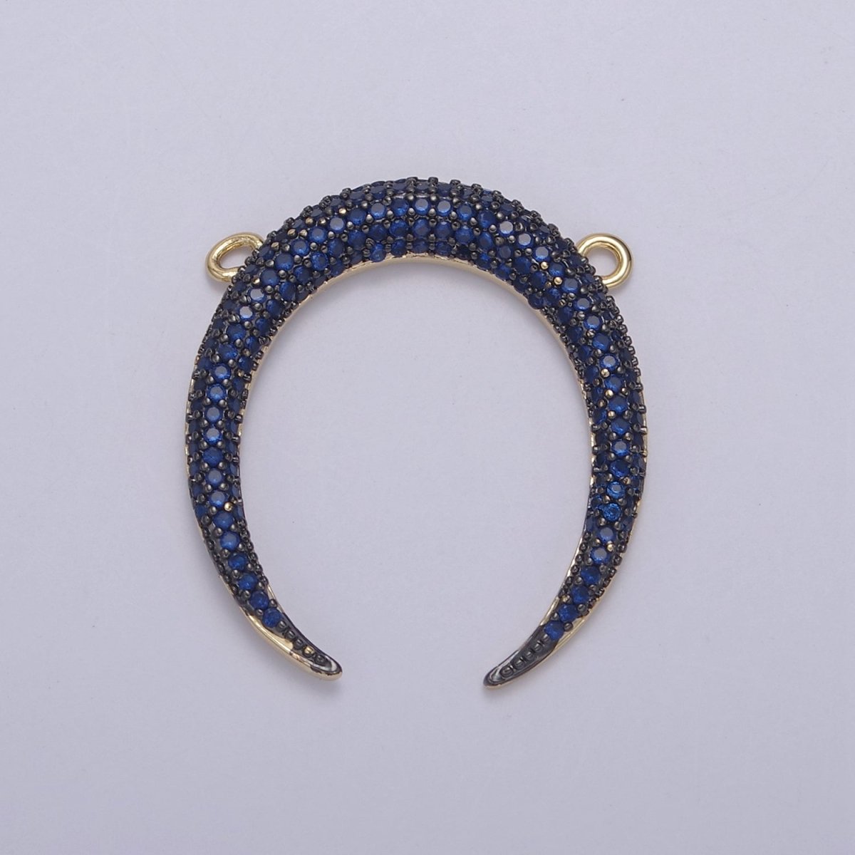 Cubic Crescent Moon Charm, Half Moon Pendant Gold Filled CZ Tusk Charm Connector Black Green Blue Moon Link Connector For Necklace F-721~F-727