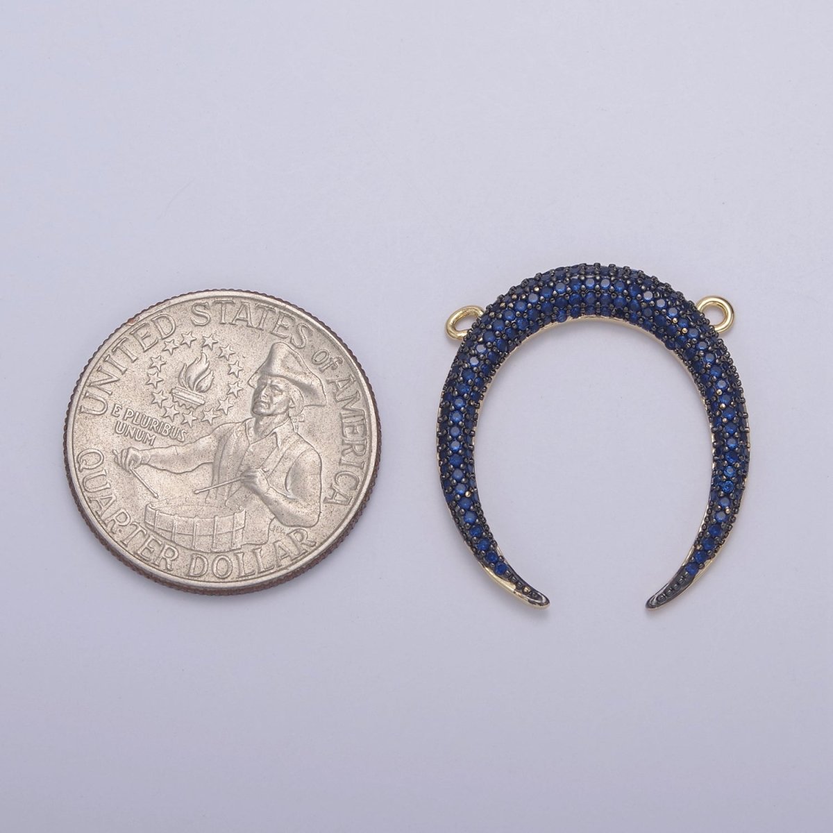 Cubic Crescent Moon Charm, Half Moon Pendant Gold Filled CZ Tusk Charm Connector Black Green Blue Moon Link Connector For Necklace F-721~F-727