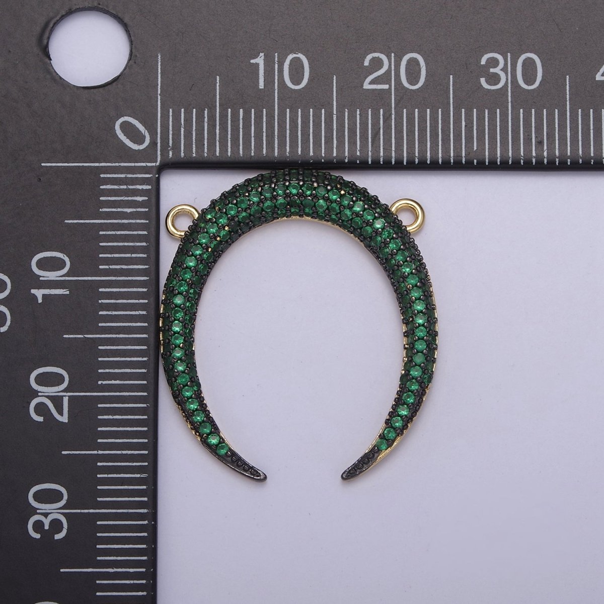 Cubic Crescent Moon Charm, Half Moon Pendant Gold Filled CZ Tusk Charm Connector Black Green Blue Moon Link Connector For Necklace F-721~F-727