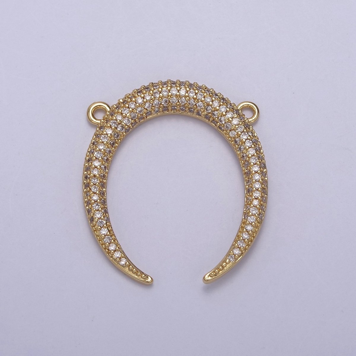 Cubic Crescent Moon Charm, Half Moon Pendant Gold Filled CZ Tusk Charm Connector Black Green Blue Moon Link Connector For Necklace F-721~F-727
