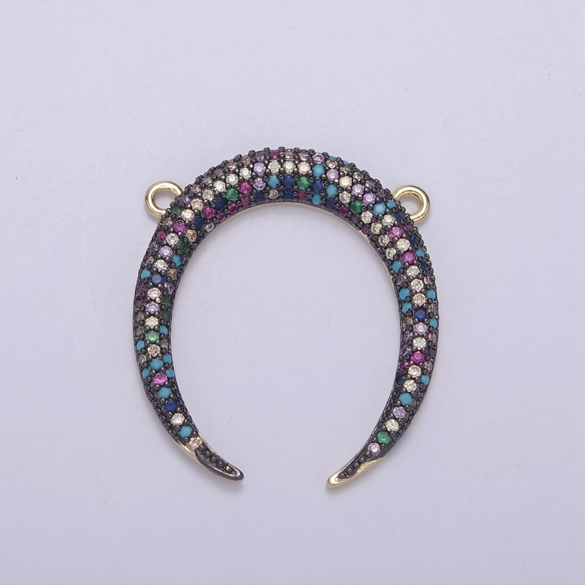 Cubic Crescent Moon Charm, Half Moon Pendant Gold Filled CZ Tusk Charm Connector Black Green Blue Moon Link Connector For Necklace F-721~F-727