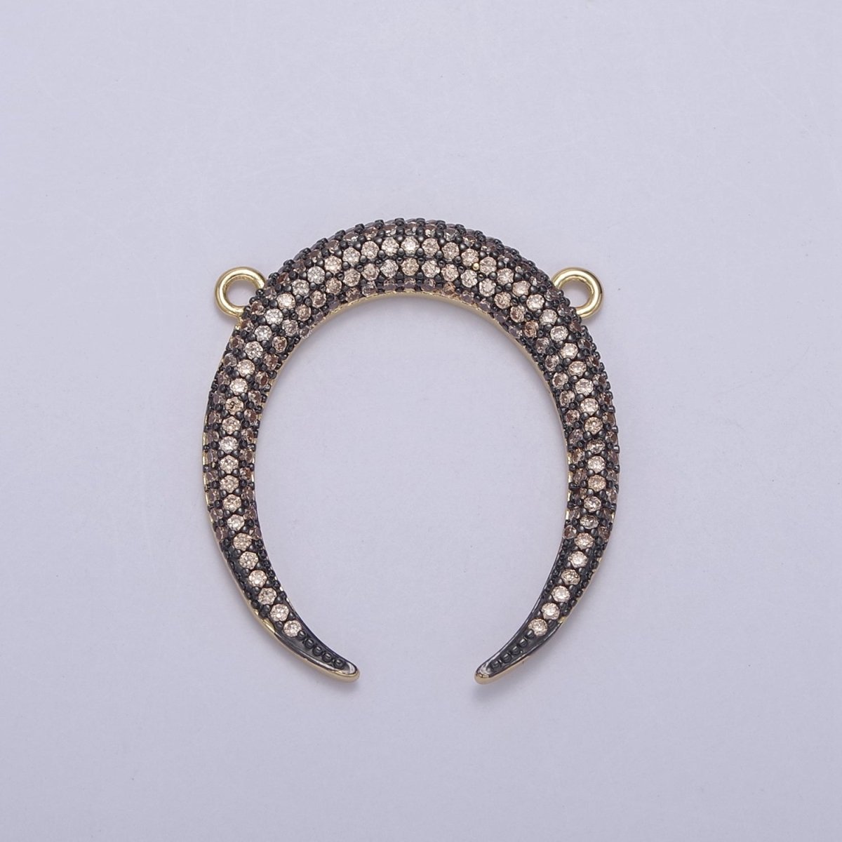 Cubic Crescent Moon Charm, Half Moon Pendant Gold Filled CZ Tusk Charm Connector Black Green Blue Moon Link Connector For Necklace F-721~F-727