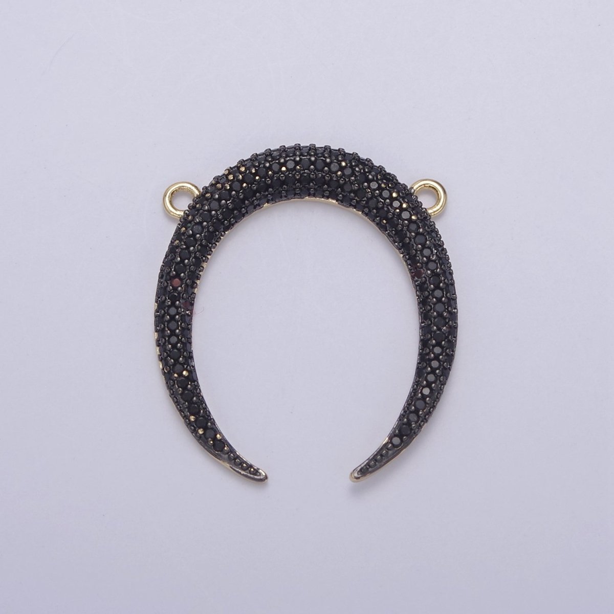 Cubic Crescent Moon Charm, Half Moon Pendant Gold Filled CZ Tusk Charm Connector Black Green Blue Moon Link Connector For Necklace F-721~F-727